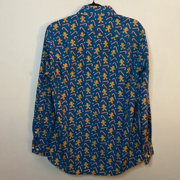 Simon  Banks Holiday Button down Mens Dress shirt Blue Christmas Size M - Picture 6 of 7